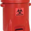 Eagle 14 Gallon Biohazard Trash Can with Foot-Operated Self-Closing Lid, 22" x 18" x 21", Made in The USA from High-Density Polyethylene, Red, 947BIO