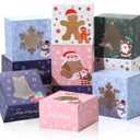 30Pcs Christmas Cookie Boxes for Gift Giving, 4x4x2.5 inch Bakery Box with Window, Xmas Treat Boxes for Holiday Party Favor Pastries, Cupcakes, Cookies, Muffins, Donuts, Gift Wrapping