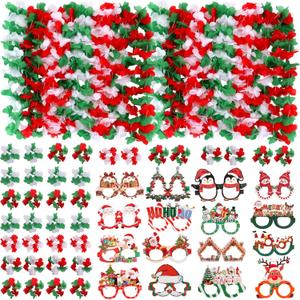 Atonofun 64 PCS Leis for Christmas Party Decorations- Leis Bulk, Red and Green Flower Lei for Adults Birthday Christmas Party Favors Supplies