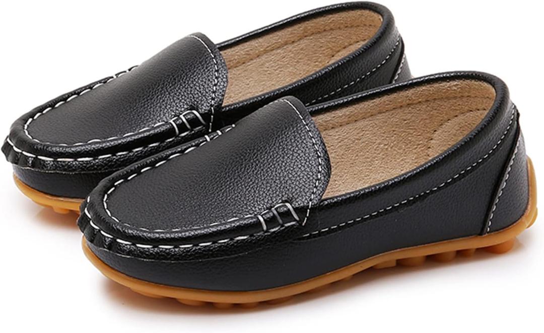 RVROVIC Kids Girls Boys Slip-on Loafers Oxford PU Leather Flats Shoes(Toddler/Little Kid) (Black)