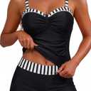 Daci Women's Underwire Tankini Swimsuit - Two Piece Tummy Control Bathing Suits with Pockets Shorts Push Up Swimwear 2026 S