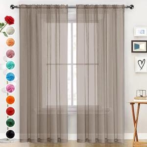 SpaceDresser Basic Rod Pocket Sheer Voile Window Curtain Panels Taupe 1 Pair 2 Panels 52 Width 72 Inch Long for Kitchen Bedroom Children Living Room YardTaupe, 52W x 72L
