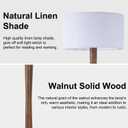 62" Tall Rustic Wood Floor Lamp for Living Room, Farmhouse Walnut Wood Floor Lamps with Linen Shade for Reading, UL Listed Stand Lamps with Woods Base for Bedroom, Corner, Office, White Shade