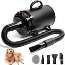 High Velocity Dog Hair Dryer 5.2HP/ 3800W Professional Dogs Blower Grooming Dryer, Adjustable Temperature and Speed Pet Dryers with 4 Nozzles and a Comb, Black
