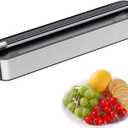 Aluminum Foil & Plastic Wrap Dispenser with Cutter - Magnetic & No-Drill Wall Mount, Stainless Steel Design, Space-Saving Kitchen organizer for Countertops & Cabinets - Fits 12" Rolls, Silver
