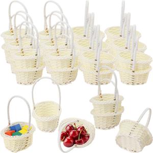 30 PCS White Mini Wicker Baskets with Handles, 4 x 3.15 inch Tiny Woven Storage baskets Small Woven Rattan Baskets with Handle for Picnics, Wedding Deco, Party Favors, Gift, Garden Deco(Oval)