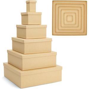 Bright Creations Nesting Boxes - 6-Pack Brown Squares With Lids, 12 x 12 to 2 x 2 In, 4 in H - Paper Mache & Square Boxes