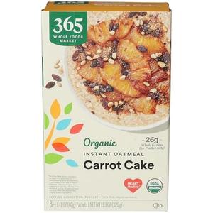365 by Whole Foods Market, Organic Instant Oatmeal, Carrot Cake, 8 Count, 11.3 Ounce,EXP: Jun / 30/2026