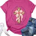 2 x Christian Shirts for Women: Cross T-Shirt Pink Bow Graphic Tee Fall Bible Verse Shirt Religious Faith Tops (Pink, S)