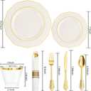 Liacere 350PCS Ivory Plastic Plates-Cream Disposable Plates With Gold Rim-50Guest Baroque Plastic Dinnerware include 100 Plates - 50 Pack Pre Rolled Napkins Silverware 50Cups for WeddingMother's Day
