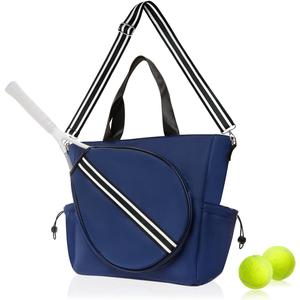 Tennis Bag for Women Racket Tote, Stylish Backpack - Unisex Racquet Sports Pickleball Bag Convertible Shoulder, Crossbody Strap Large Compartment  (Tote Navy/ Black Stripe)
