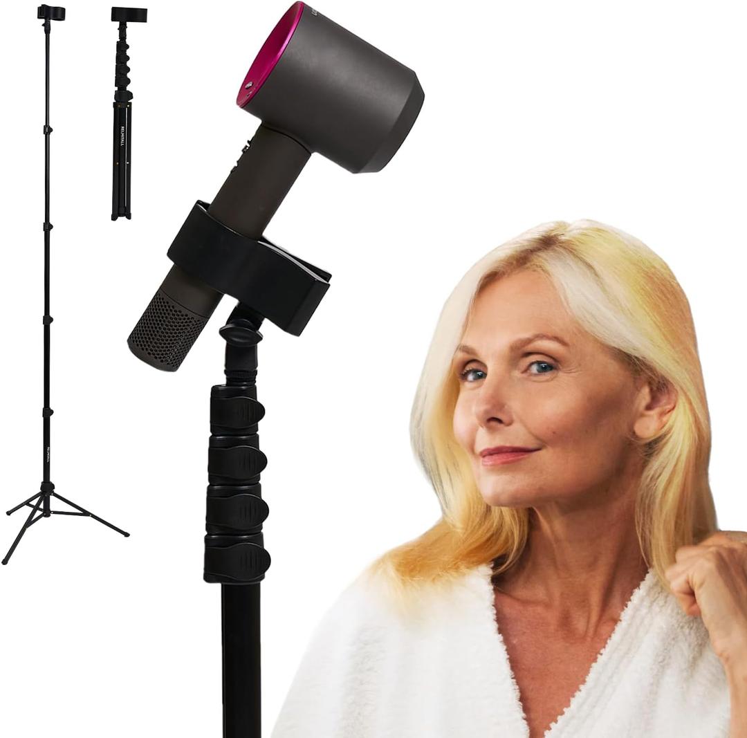 RELMITALL Hair Dryer Stand – Heavy Duty 26-74 Inch Adjustable Blow Dryer Holder with Non-Slip Tripod and Universal Clip – Hands Free for Frozen Shoulder, Arthritis, and Wrist Pain Relief