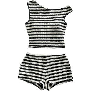 SOLY HUX Women's 2 Piece Striped Off The Shoulder Crop Tops and Mini Shorts Set Summer Y2K Going Out Outfits, Size M