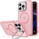 ESR for iPhone 16 Pro Case,Compatible with MagSafe, Military-Grade Protective Case, Built-in Stash Stand Phone Case, Scratch-Resistant Back Cover, Classic Series, Frosted Pink