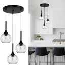 JHLBYL 3-Light Pendant Light Fixtures Modern Glass Kitchen Island Lighting with Hammered Glass Adjustable Hanging Dining Room Chandelier Light Fixtures Over Table
