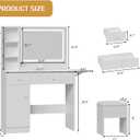 FUXA Vanity Desk with LED Lights Mirror and Charging Station, Makeup Vanity Table with Storage Drawers, Cabinet and Chair, Dressing Table Set for Bedroom, White