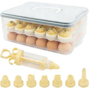 Deviled Egg Containers with Lid & Handle, (Set of 2),Plastic Deviled Egg Carrier for 48 Eggs, Clear Stackable Storage Tray for Eggs, Cookies - Portable Platter for Picnic, Party