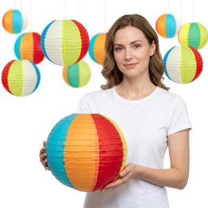 Beach Ball Paper Lanterns, 10-Pc 10 Inch Summer Hanging Decorations
