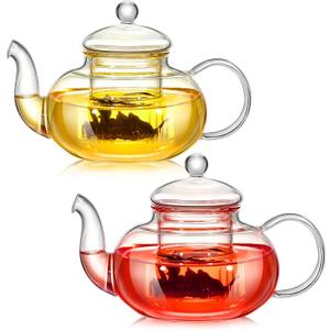 Teenyyou 2 Pack Glass Teapot with Infuser and Lid, 20 oz Clear Teapot Tea Kettle Glass Stovetop Safe Boiling Pot, Blooming and Loose Leaf Tea Maker