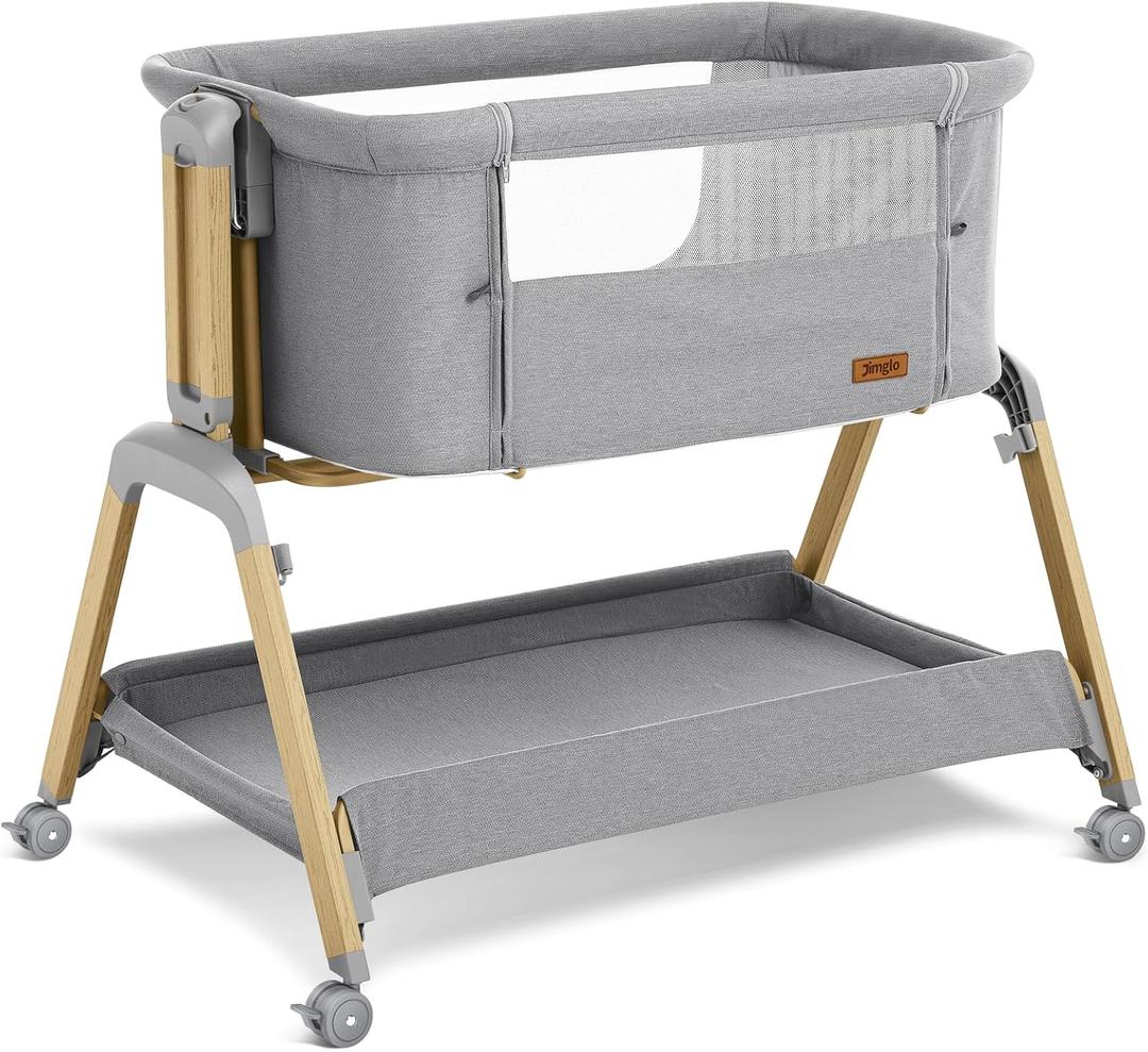 3 in 1 Baby Bassinet, Rocking Bassinets with Comfy Mattress and Wheels, Adjustable Height Bassinet Bedside Sleeper, Easy Folding Portable Crib for Newborn (Grey)