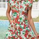 Wenrine Womens Summer Floral Mini Dress Casual Button Down Collared Ruffle Loose Boho Beach Shirt Dresses with Pockets (M)