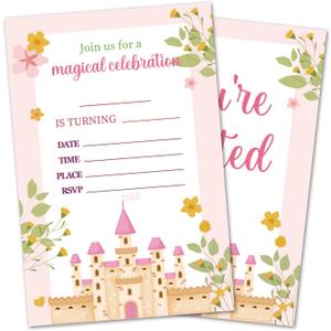Magical Birthday Invitations, Princess Castle Party Invitations, 20 Double-Sided Fill In Invitation with Envelopes for Teen Boys Girls, Invitations Cards for Birthday Party Decorations Favor - 12