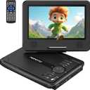 9.5" Portable DVD Player for Kids and Car with 7.5" Swivel Screen, 4-6 Hour Working Time, Car DVD Player with Dual Speakers, Remote Control, Support Sync TV, Region Free USB/SD/AV- Black