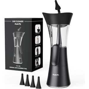 Manual Ear Wax Removal Kit - One-Hand Control Ear Cleaner Tool, Easy to Use Ear Irrigation Flushing System with Soft Silicone Tip for Effective & Safe to Clean Ear Built Up Wax Home Use(Black)