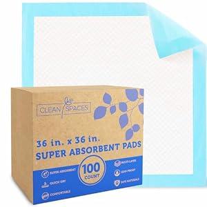 Clean Spaces Super Absorbent Disposable Underpads 36"x36" 100 Count, 6-Layer Leak Proof Bed Pads for Baby and Adults, Quick Drying Puppy Pad Dog Training Pee Pads