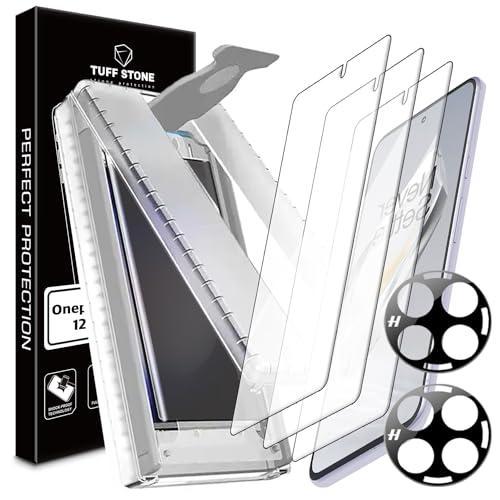 TUFF STONE [with Install kit 3 Flexible Glass Film Screen protector + 2 Lens Protector + EZ KIT ZERO for Oneplus 12 Perfect Alignment Scratch Resistant