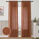 Boho Terracotta Linen Curtains 2 panels for Living Room Bab Tab Light Filtering Sheer Window Curtains Traditional Farmhouse Retro Rust Color Room Decor Desert Earthy Tone Drapes 84 inches Long 52x84