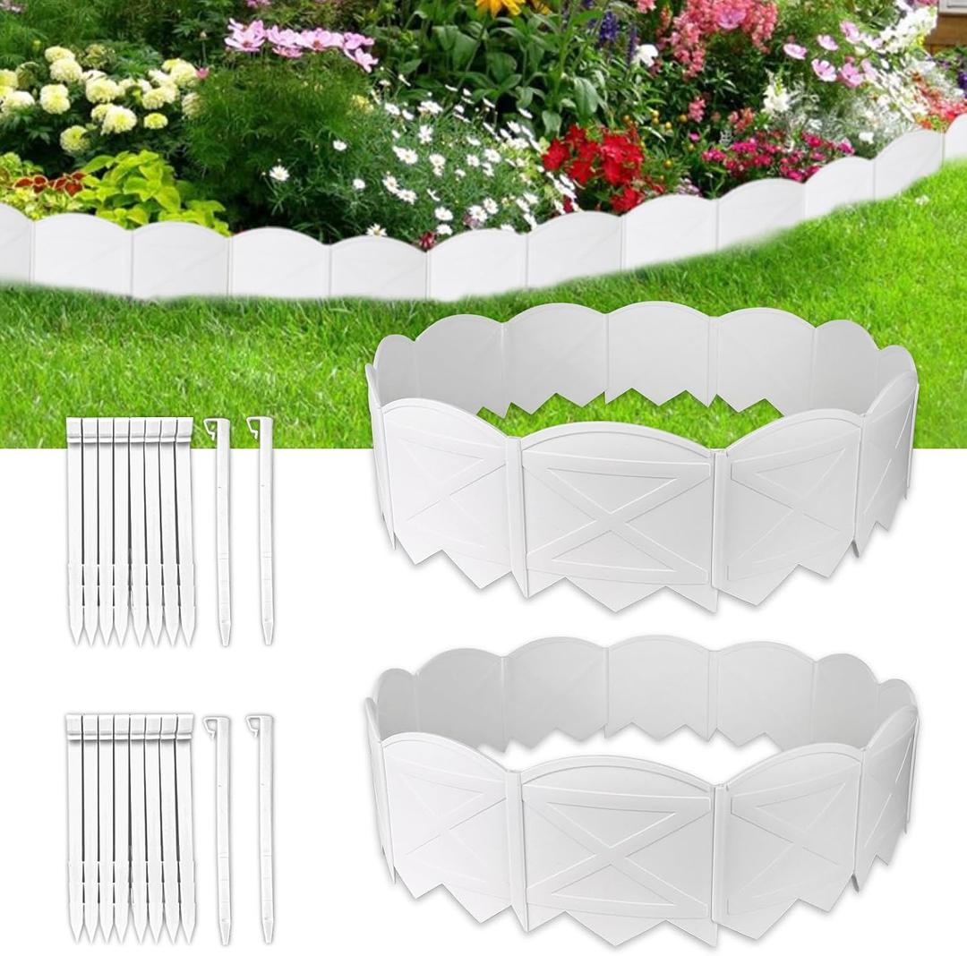Vashly 40Ft Edging for Landscaping 6 inch Tall Garden Edging with 40Pcs Anchoring Stakes, 40Pcs White Garden Edging Border Landscape Edging Flower Bed Edging Borders