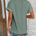 YeonYoonA Women's Eyelet Embroidery Short Sleeve T-Shirt Summer Fashion Clothes Loose Fit Casual Holiday Blouse T Shirt (Green, S)