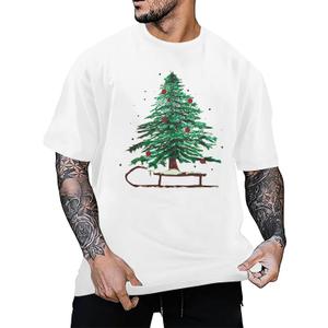 Merry Christmas Shirt for Men Christmas Tree Xmas Short Sleeve Top Mens (White, XXL)