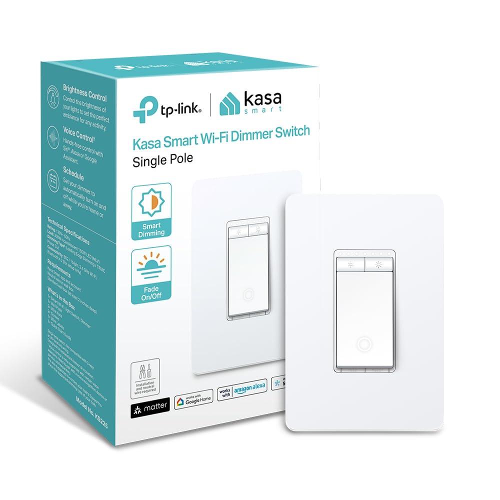 Kasa Matter Smart Dimmer Switch: Voice Control w/Siri, Alexa & Google Assistant | UL Certified | Timer & Schedule | Easy Guided Install | Neutral Wire Required | Single Pole | 2.4GHz Wi-Fi | KS225 (1 Pack)