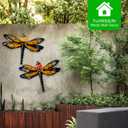 FUNWILDLIFE Metal Dragonfly Wall Decor - 2 Pack 13.7" Novel Design Pumpkin-headed Dragonfly Decor for Outdoor, 2 Layer Metal Hanging Decoration for Garden Yard Living Room Bedroom Patio Balcony