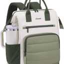 LOVEVOOK Puffer Laptop Backpack for Women, 15.6 Inch Work Backpack purse for Nurse Teacher, College Back to School Bookbag for Teen Girls, Personal Item Travel Bag Computer Daypack for Daily Commute (Green-Beige)