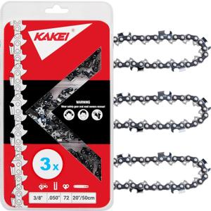 KAKEI Skiptooth 20 Inch Chainsaw Chain 3/8" Pitch .050" Gauge 72 Drive Links Fits Stihl MS311 MS391, Husqvarna 455 (Rancher), 460 (Rancher), Poulan Pro and More- 72EXJ072G (3 Chains) - Full Chisel