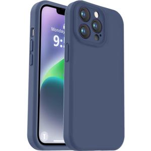 Vooii Compatible with iPhone 13 Pro Max Case, Liquid Silicone Upgrade [Camera Protection] [Soft Anti-Scratch Microfiber Lining] Shockproof Phone Case for iPhone 13 Pro Max 6.7 inch - Navy Blue