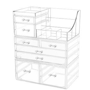 CQ Acrylic Makeup Organizer, Bathroom Organizers and Storage With 8 Drawers for Vanity Skincare Countertop Desk, Clear Cosmetic Display Case for Lipstick, Brush, Lotions, Eyeshadow, Nail Polish and Jewelry