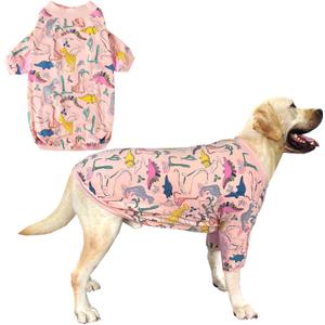 Dog T Shirts Cotton Dinosaur Pattern Prints Shirt Pajamas Pets Breathable Stretchy Clothes for Extra Large Dogs (2XL,Pink Dinosaur)