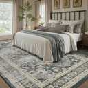 Grey Washable 6x9 Area Rugs for Living Room Rug Bedroom Rug Carpet Neutral Vintage Dining Room Rugs for Under Table Soft Comfortable Non Slip