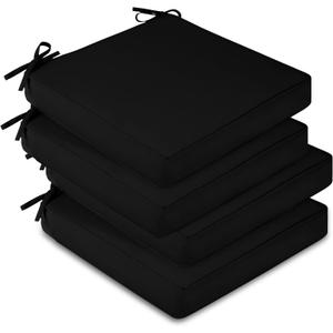 downluxe Waterproof Outdoor Chair Cushions Set of 4, 19" x 19" x 3" Patio Chair Cushion with Non-Slip Ties & Handle, Square Outdoor Cushion for Patio Furniture with Removable Cover, Black