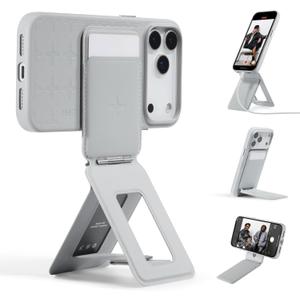 MOFT Phone Tripod Wallet x Tombogo for iPhone, Mulit-Angles, Lightweight & Portable Phone Stand, MOVAS Vegan Leather Phone Wallet, Strong Magnets, NFC Card Holder, Cement (with Card Slot)