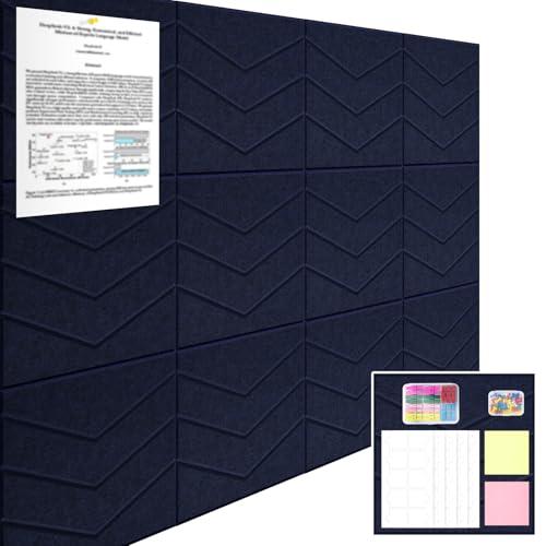 Large Cork Board 48"x36", 12 Pack Felt Bulletin Board for Walls Cork Boards Tiles with Sticky Notes, Push Pins & Clips,Tack Board for Office Home Deep Blue