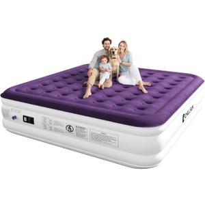CHILLSUN King Air Mattress with Built in Pump, 18" Raised Comfort Blow up Mattress, Upgraded Air Bed Inflatable Mattress for Guests & Home, AirBed, 750lbs Max (Purple)