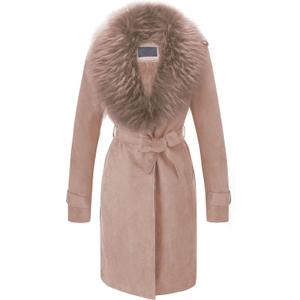 Bellivera Women Faux Leather Trench Coat Fleece-Lined Mid-length Jacket with Detachable Fur Collar (Light Brown), XL