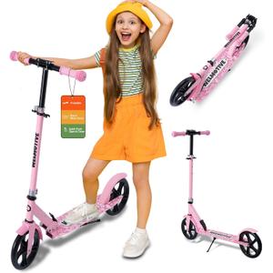 Kick Scooter for Kids Ages 6+, Teens & Adults, Adjustable Handlebars, Rear Brake, Big Wheel Foldable Scooter for Indoor & Outdoor