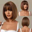 Brown Bob Wig With Bangs 12 Inch Mix Brown Wig Short Synthetic Fiber Bob Wigs for Women Short Bob Wigs and Halloween Cosplay Wig for Daily Life Colorful Wigs With One Cap (Mix Brown)