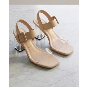 Women's Clear Crystal Block Heel Sandals,Summer Fashion Elastic Ankle Strap Casual Open Toe High Heels Crystal Floral Elegant Pumps Dress Shoes Size 8